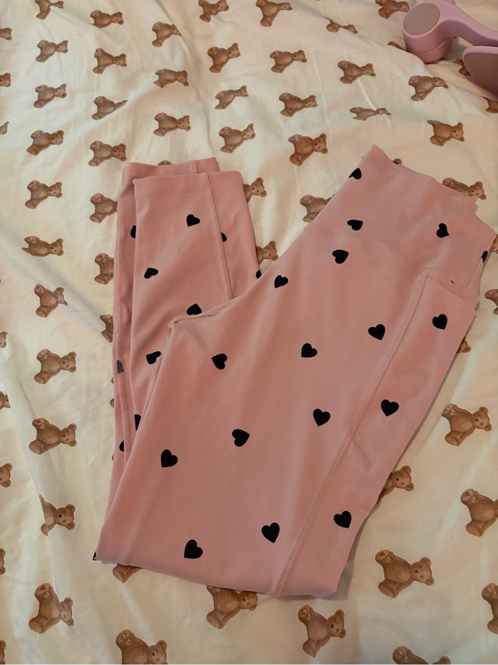 PINK Victoria's Secret Pink Leggings with Black Heart Print